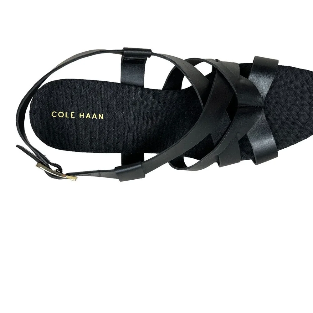 Cole Haan Crystal Sandal Wedge Espadrille Slingback Strappy Black Women Size‎ 9B